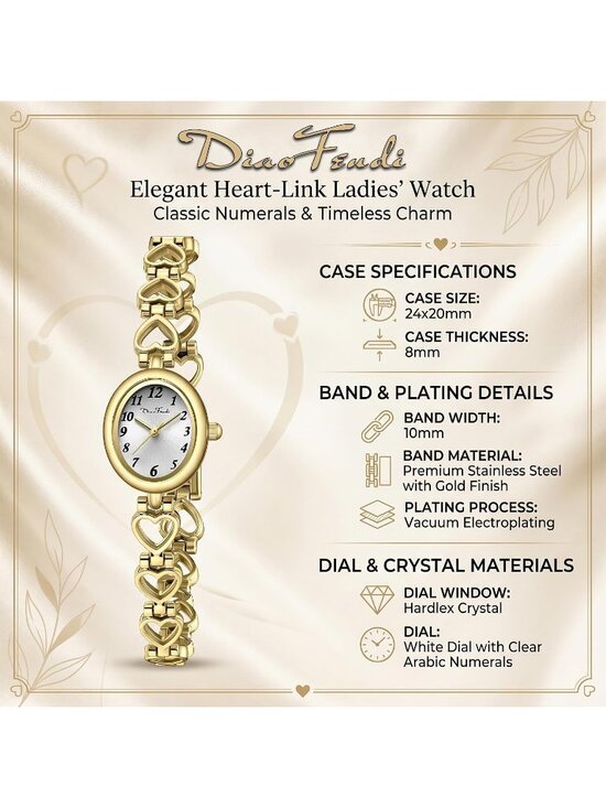 Women\'s Gold White Analog Quartz Oval Waterproof Vintage Bracelet Luxury Watch
